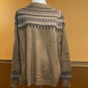 Men's Tan Patterned Sweater szXL  Scandinavian Fair Isle  Style Print Pull Over